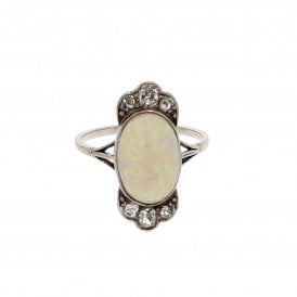 2.60 Carat with 0.25ct Old Cut Diamonds Edwardian Platinum Opal Ring