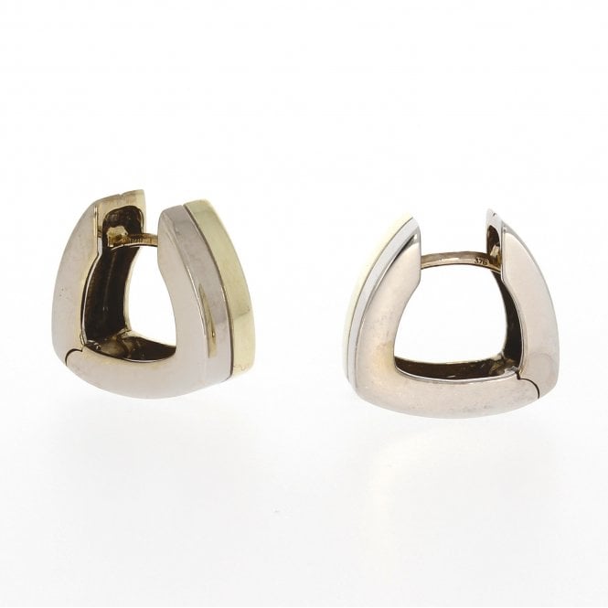 9CT BI COLOUR HANDBAK SHAPED HUGGIE EARRINGS