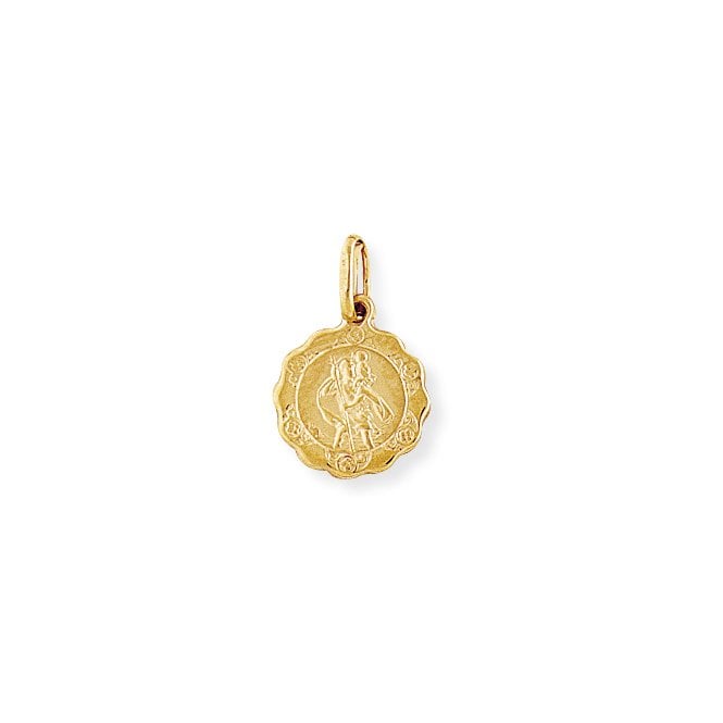 9ct Yellow Gold Round Scallop Edged St. Christopher Medallion Pendant