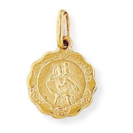 9ct Yellow Gold Round Scallop Edged St. Christopher Medallion Pendant
