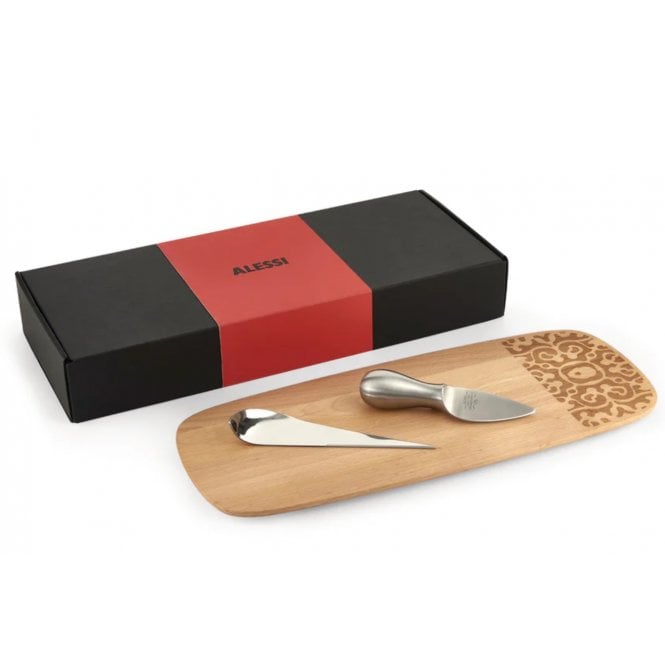Alessi Cheese Gift Set MW22SET Dressed Wood Board (MW22/45) Antechinus Knife (AD01) & Mami Cutter (SG507) 