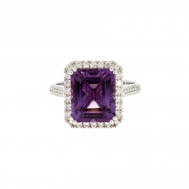 Amethyst 0.40ct Brilliant Diamonds G - H Colour SI1 Clarity 9ct White Gold Diamond Ring