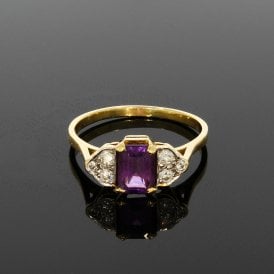 1.04 Carat Emerald Cut & 0.20ct Brilliant Cut Diamond 18ct Yellow Gold Dress Ring