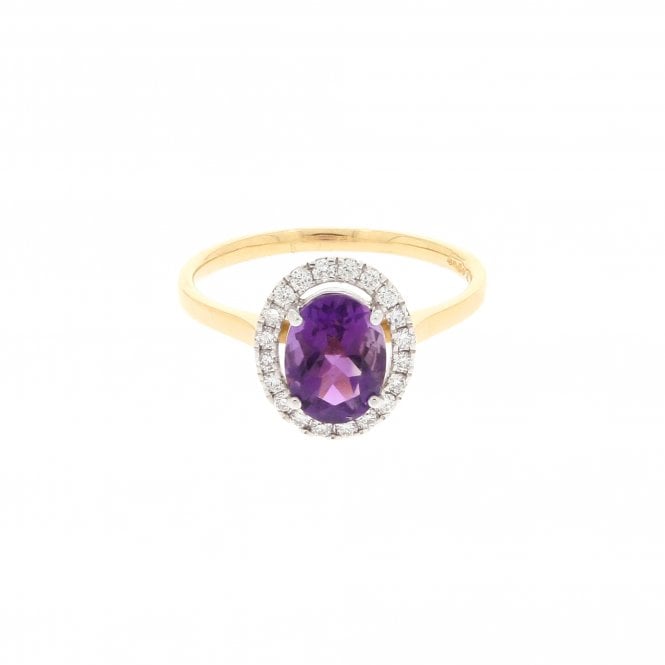Amethyst 2.5 Carat with 0.20ct Diamond Halo 18ct Yellow Gold Dress Ring