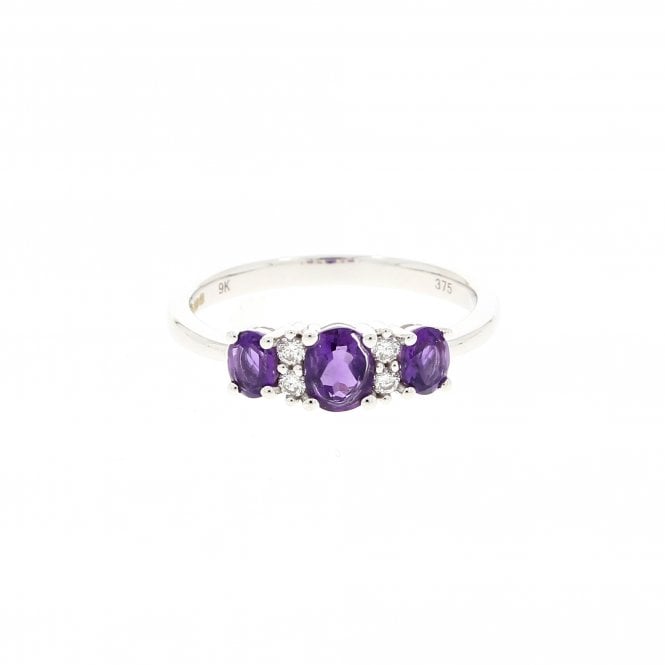 Amethyst 9ct White Gold Diamond Dress Ring