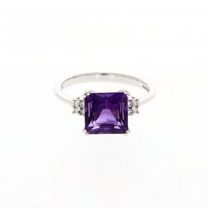 Amethyst 9ct White Gold Diamond Ring