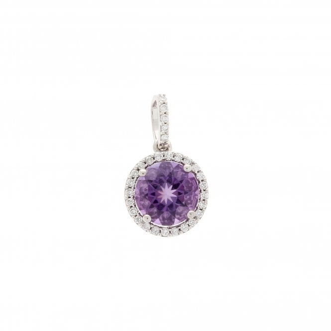 Amethyst 9ct White Gold Halo Pendant