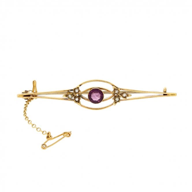 Amethyst Vintage 9ct Pearl Brooch
