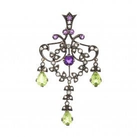 Vintage Silver Set Diamond Pearl Peridot Knights Pendant