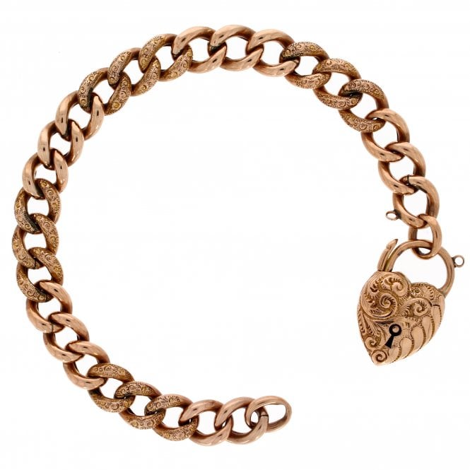 Antique 9ct Rose Gold Heart Padlock Bracelet