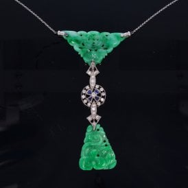 Jade Diamond & Sapphire Pendant Necklace