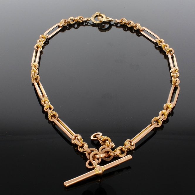 Antique Original 1910 9ct Rose Gold Albert Chain & T-Bar