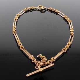 Original 1910 9ct Rose Gold Albert Chain & T-Bar
