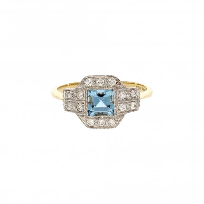 Aquamarine 0.60 Carat with 0.19ct 14 Brilliant White Diamonds 18ct Yellow Gold & Platinum Ring 