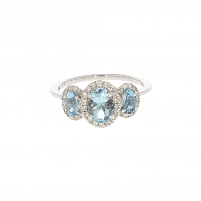 Aquamarine 1.11 Carat with 0.23ct Diamond Platinum Trilogy Ring  