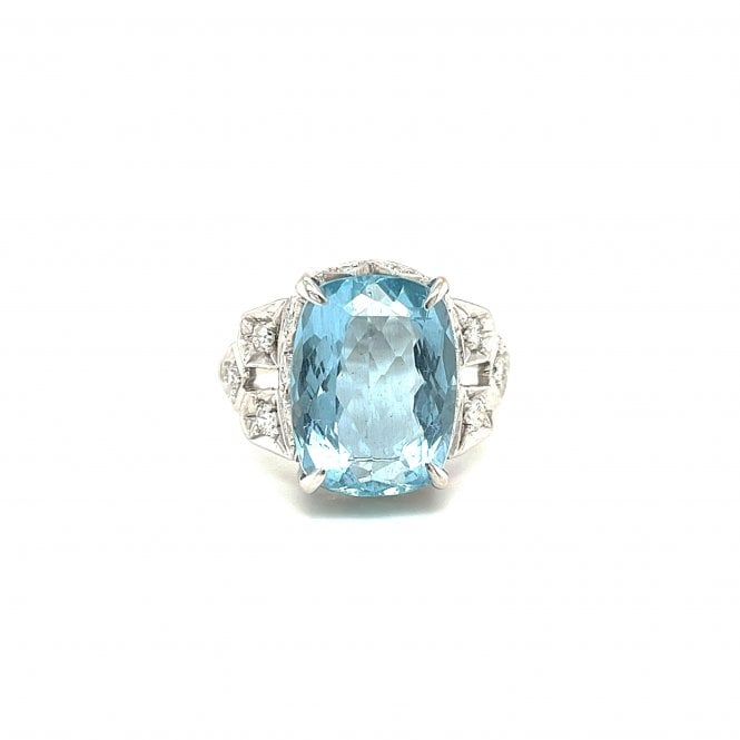 Aquamarine 7.14 Carat 0.35ct Diamond 18ct White Gold Ring