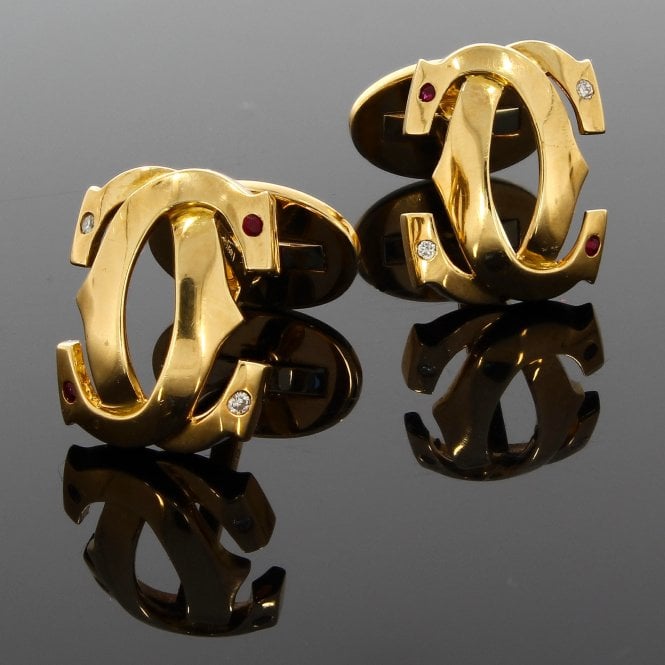 Cartier 18ct Yellow Gold Diamond & Ruby Set Cufflinks