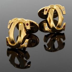 18ct Yellow Gold Diamond & Ruby Set Cufflinks