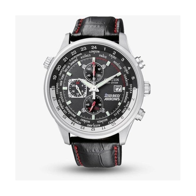 Citizen Watch Eco-Drive Red Arrows Black Dial Chronograph Black Leather CA0080-03E