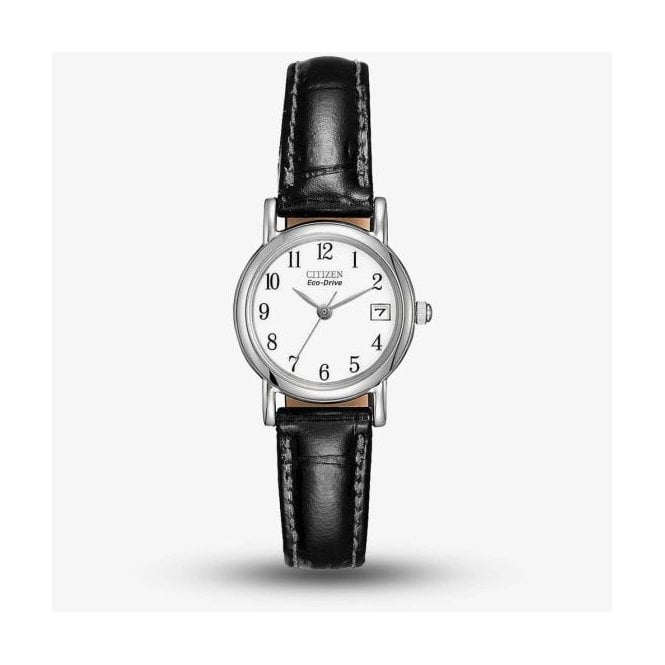 Citizen Watch Eco-Drive White Dial Date Black Leather EW1270-06A