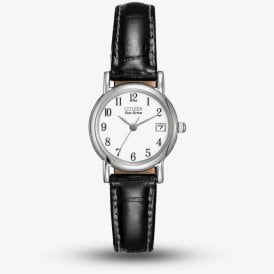 Eco-Drive White Dial Date Black Leather EW1270-06A
