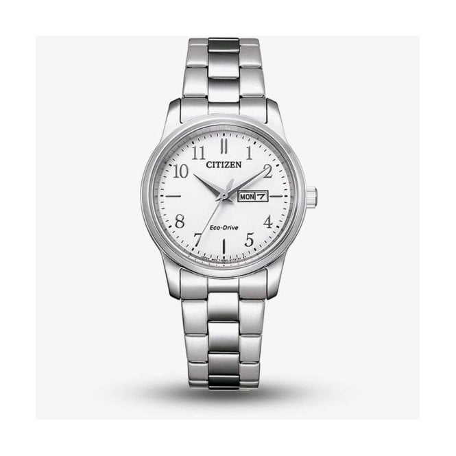 Citizen Watch Eco-Drive White Dial Day / Date Bracelet Watch WR100 EW3261-57A