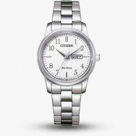 Eco-Drive White Dial Day / Date Bracelet Watch WR100 EW3261-57A