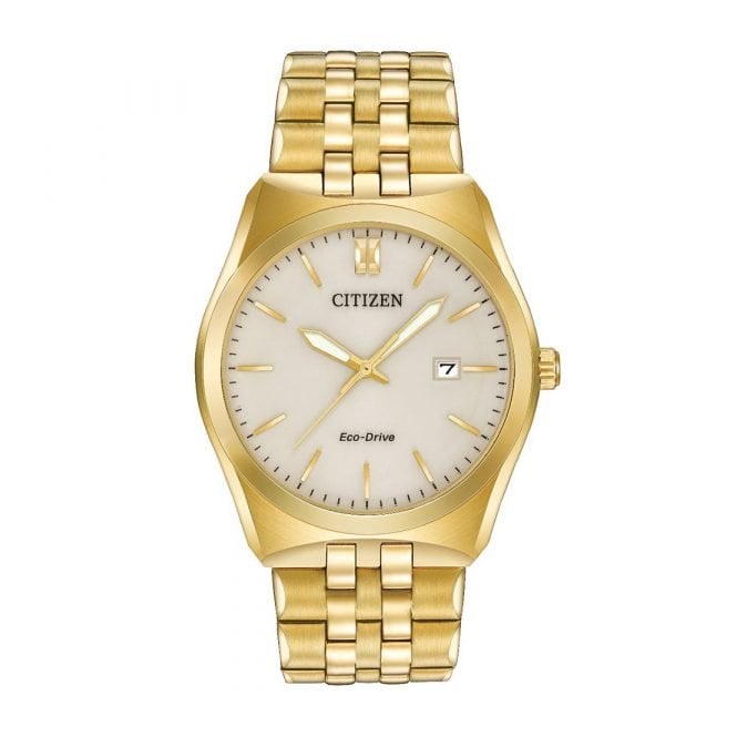 Citizen Watch Gents Eco-Drive Champagne Dial YGP Bracelet Watch WR100 BM7332-53P