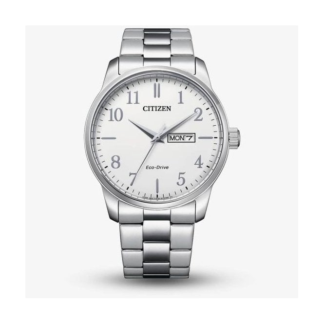 Citizen Watch Gents Eco-Drive White Dial Day-Date Bracelet Watch BM8550-81A