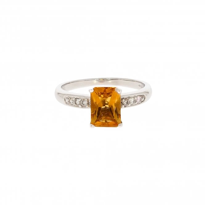 Citrine Diamond Shoulders 18ct White Gold Ring