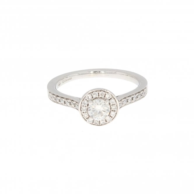 Diamond 0.21 Carat Brilliant Cut with 0.30ct Halo & Shoulders 18ct White Gold Cluster Ring