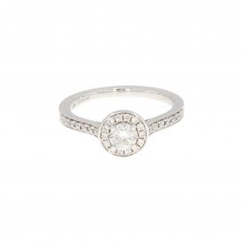 0.21 Carat Brilliant Cut with 0.30ct Halo & Shoulders 18ct White Gold Cluster Ring