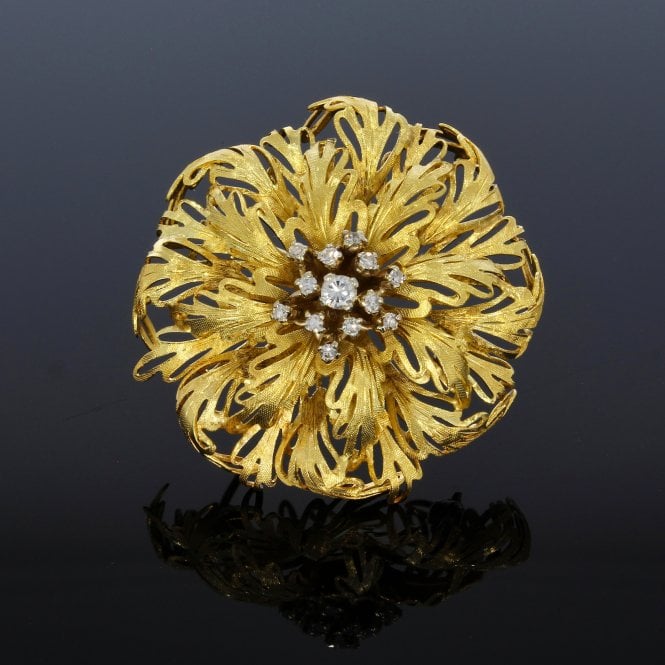 Diamond 0.25 Carat Cluster 18ct Yellow Gold Flower Brooch