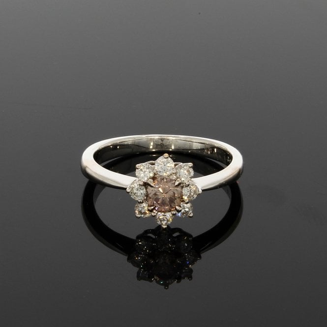 Diamond 0.30 Carat Natural Pink & 0.35ct Surrounding Brilliant Cut 18ct White Gold Cluster Ring