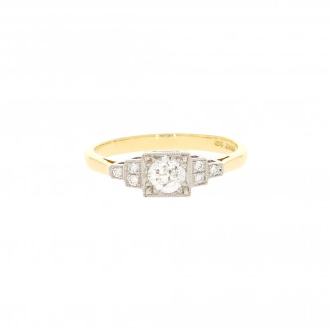 Diamond 0.32 Carat Old Cut with 0.05ct Shoulders 18ct Yellow Gold Platinum Ring