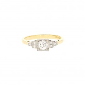 0.32 Carat Old Cut with 0.05ct Shoulders 18ct Yellow Gold Platinum Ring