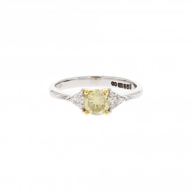 Diamond 0.54 Carat Natural Yellow Trilliant Cut 18ct White Gold Ring 
