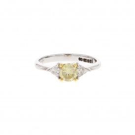 0.54 Carat Natural Yellow Trilliant Cut 18ct White Gold Ring 