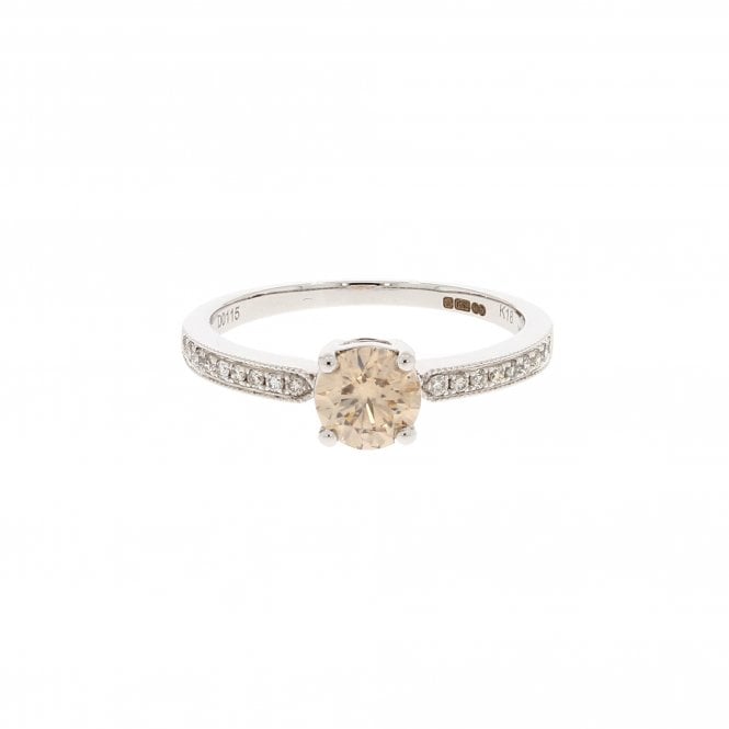 Diamond 0.60 Carat Natural Pink / Brown with 0.11ct Natural White Brilliant Cut 18ct White Gold Ring