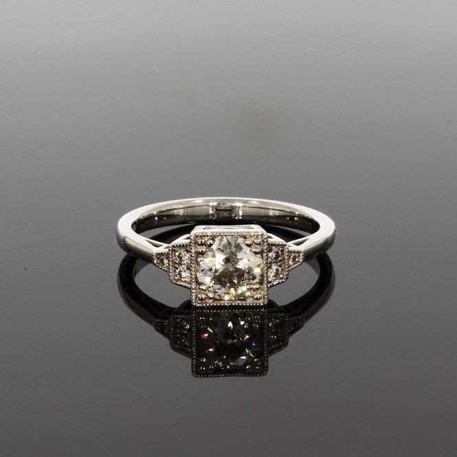 Diamond 0.66 Carat Brilliant Cut Art Deco Style Platinum Solitaire Ring