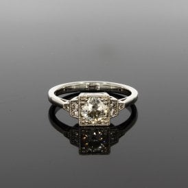0.66 Carat Brilliant Cut Art Deco Style Platinum Solitaire Ring