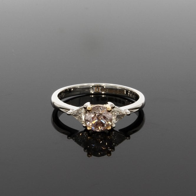 Diamond 0.67 Carat G Colour SI2 Clarity Natural Pink Brilliant Cut & 0.15ct Trap Cut 18ct White Gold Ring
