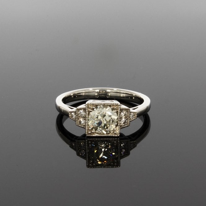 Diamond 0.70 Carat Art Deco Style Platinum Solitaire Ring