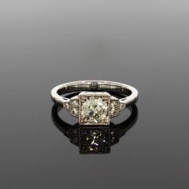 0.70 Carat Art Deco Style Platinum Solitaire Ring
