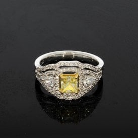 0.70 Carat Gold Yellow Princess Cut 0.72ct Cluster 18ct White Gold Dress Ring