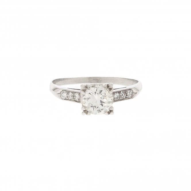 Diamond 0.75 Carat Brilliant Cut with 0.10ct Old Mine Cut Platinum Ring 