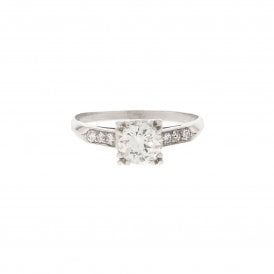 0.75 Carat Brilliant Cut with 0.10ct Old Mine Cut Platinum Ring 