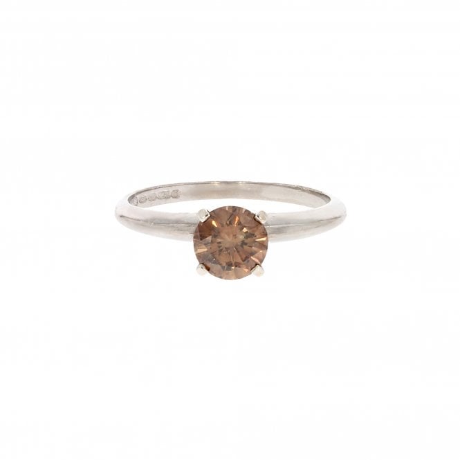 Diamond 0.76 Carat Natural Orange / Brown 18ct White Gold Solitaire Ring