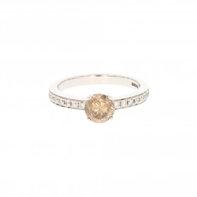 Diamond 0.82 Carat Brilliant Cut Cognac Coloured with 0.19ct Brilliant Cut 18ct White Gold Ring