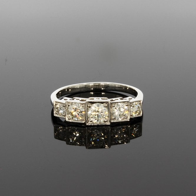 Diamond 0.90 Carat Art Deco Style Five Stone Platinum Ring